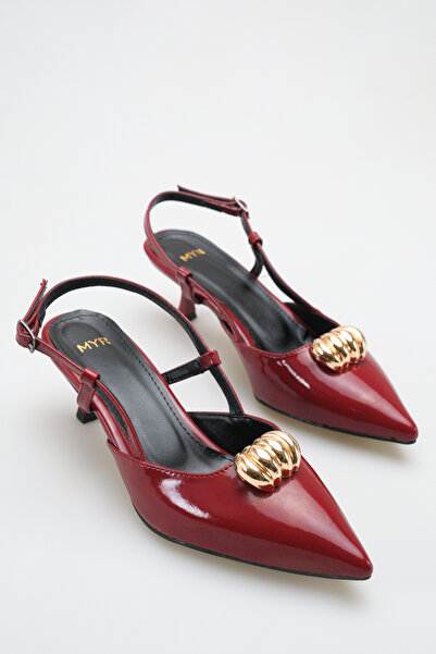 meyra'nın ayakkabıları Women's Buckle Detailed Heeled Shoes Burgundy Patent L...