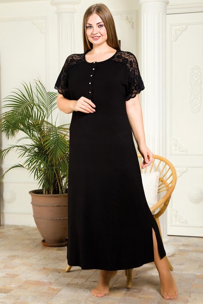 Jenny Daphne Viscose Fabric Shoulders Ruched Short Sleeve Mother Dress Nightgown Battal 7226