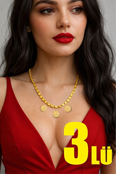 vogutima Çeyrek Yarım ve Ziynet Altın Takılan Kadın Pul Arpa Çelik Kolye - Ge...