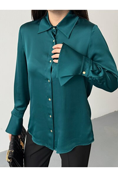 VUNTAL Satin Shirt with Flywheel Sleeve Detail