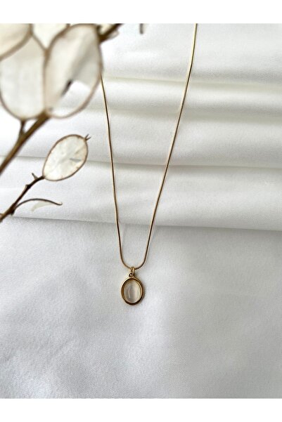Modesa bijuteri Moonstone Necklace - Natural Stone Steel Necklace with White ...