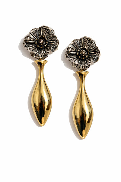 PABALAS Women's Gold Color Flower Detailed Dangle Earrings