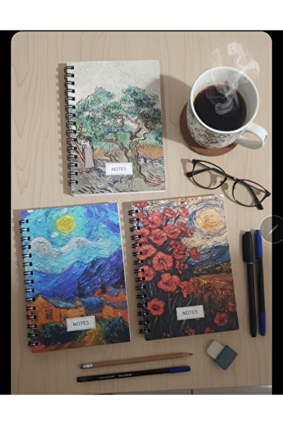 Defterci دفتر ملاحظات بخيوط تجليد 3 قطع مقاس 9.5 × 13.5 سم 75 صفحة لكل منها