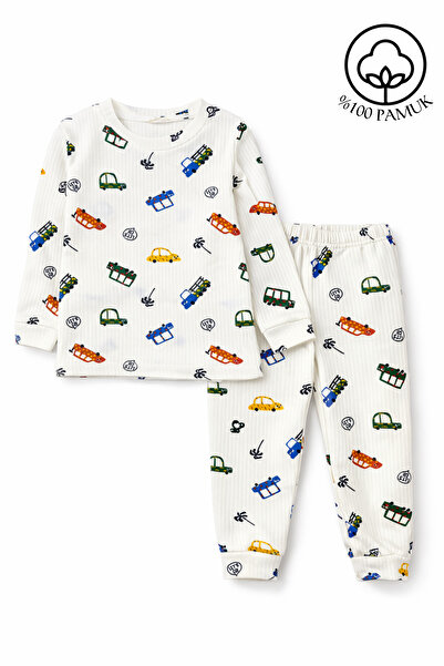 İYİBU Unisex Children's Car Patterned 100% Cotton Corded Fabric Interlock Tra...