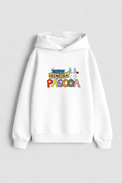 MODA Sweatshirt cu glugă pentru copii, alb, pentru sărbătoarea Paștelui cu im...