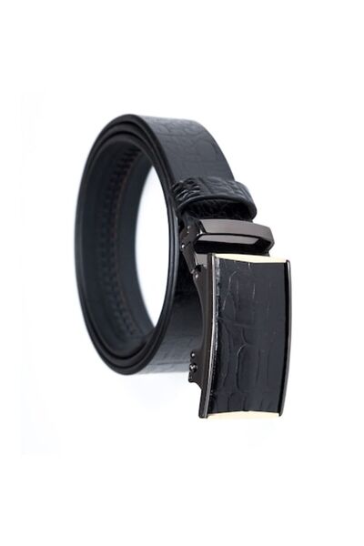 OEM Leather Belt with Automatic Closure, Skin Model, 3.5 cm Width, Black, 120 cm