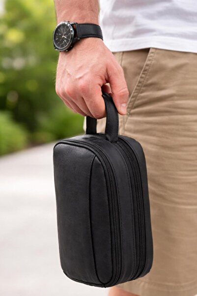 Valiberta Desmond Men's Leather Handheld Travel & Grooming Bag with Double Zi...