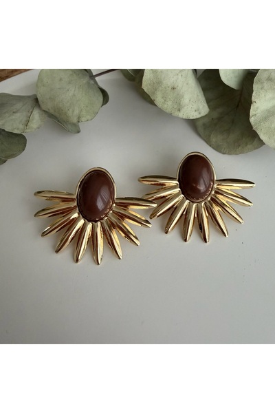 Nes Kahve Taşlı Yarım Çiçek Küpe