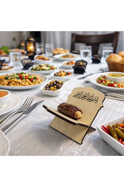 HippoDeco Ahşap Hurmalık | Bismillah Yazılı MDF Hurma Standı | Siyah ve Natur...