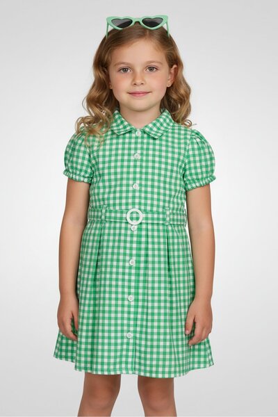 Draper James Kids Girl Checkered Short Sleeve Dress With Sunglass, Multicolor