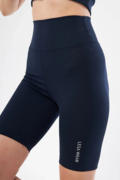 Alfanora High Waist Corded Fabric Biker Printed Shorts - Navy Blue