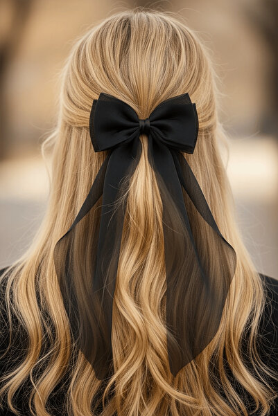 TAKIŞTIR Siyah Renk Kurdele Detaylı Pens Toka