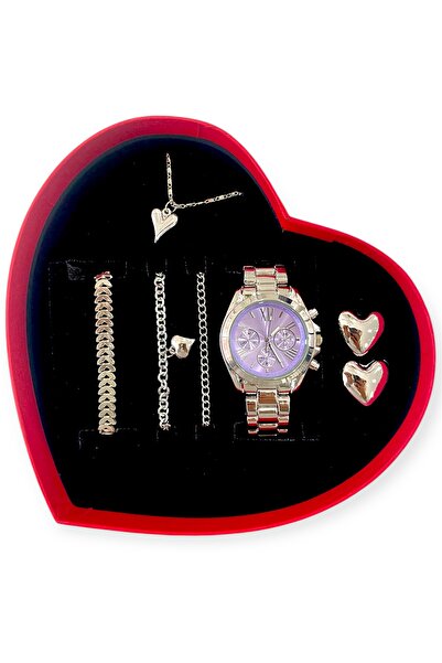 Tisaati Lüks Özel Kalpli Kutulu Kalpli Bileklikli ve Kalpli Kolyeli Roma Raka...