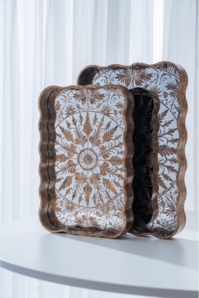 ACAR صينية إيليو بولي يوريثان الفاخرة ذات المرآة مكونة من قطعتين 45 سم × 39 سم