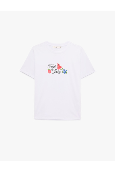 Koton Cotton Short Sleeve Crew Neck Watermelon and Strawberry Printed T-Shirt
