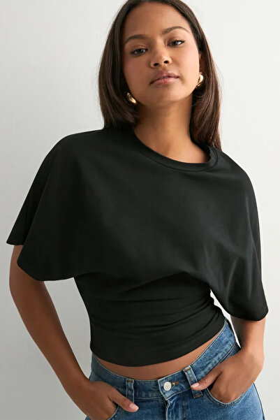 ecemore Wide Sleeve Natural Viscose Blouse with Waist Detail