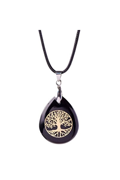 OEM Crystal Pendant - Tree of Life in 24K Gold, Obsidian