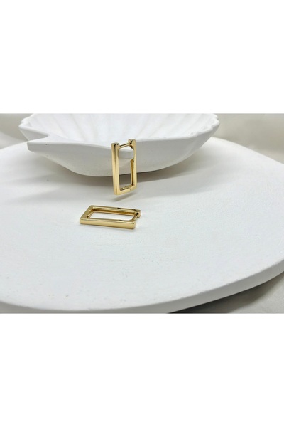 Lumel Takı Lumel Rodyum Kaplama Gold Renk Dikdörtgen Model Küpe