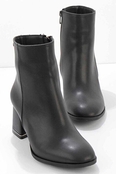 Bambi Botine cu toc masiv, piele ecologica, femei, negru, 40