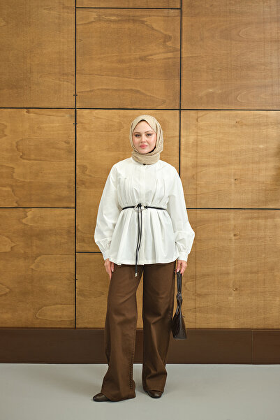 LOCCO Women's Regular Poplin Shirt with Court Collar, Pleated Detail, Floral ...