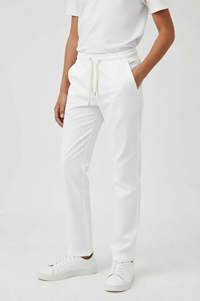 LOOKS KİDS Boy's White Linen-Look Cotton Trousers with Elastic Waist