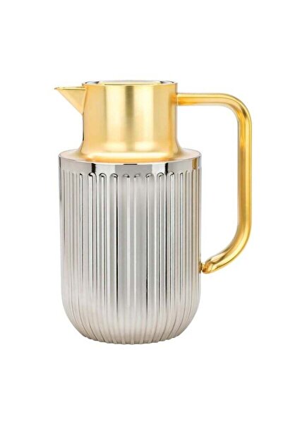 Everest Laura Matte Silver Thermos With Golden Handle, 1L