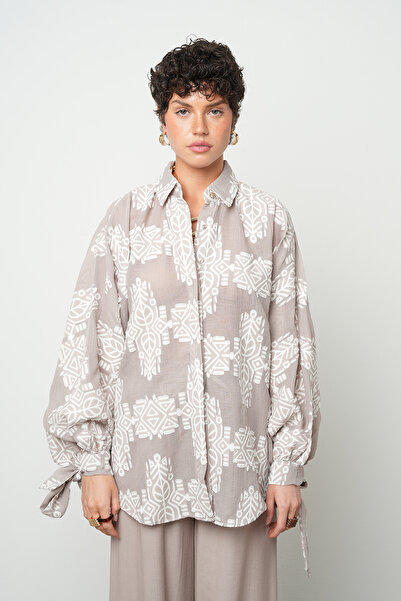 Orfeo Negro Women's Oversized Ethnic Patterned Long Sleeve Flowy Shirt