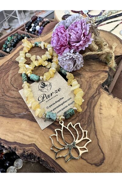 parze doğaltaş Calcite and Turquoise Natural Stone Design Necklace