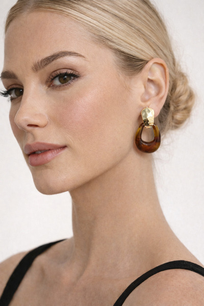 PABALAS Women's Gold Color Hammered Textured Dangle Earrings – Brown Acrylic ...