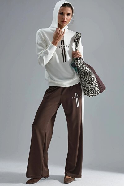 Hiccup Modal Textured Hooded Sweatshirt and Striped Detail Pants Set Bersan C...