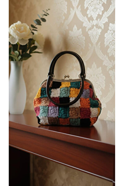 Talinhandmade Handmade Motif Scholarship Handbag |   Liner Coated Vintage Style |   100% Cotton Yarn |   25X22X13 cm
