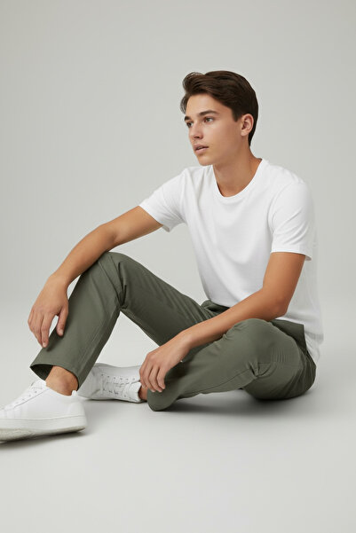 LOOKS KİDS Boy's Khaki Linen-Look Cotton Trousers with Elastic Waist