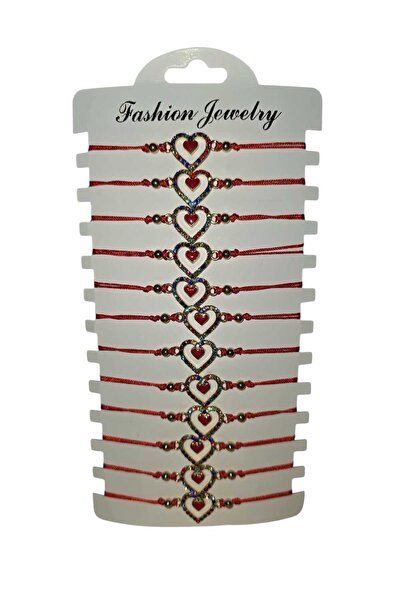 AnoaSales Set of 12 martisoras, Bracelet type, Heart, Adjustable size, Red st...