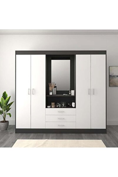 yakoata خزانة ملابس بتسريحة وسطية لون أبيض مع أسود من ياقوتة