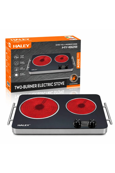 HALEY Double Electric Hob HY–1828 – 2 Zones, Black Glass Surface