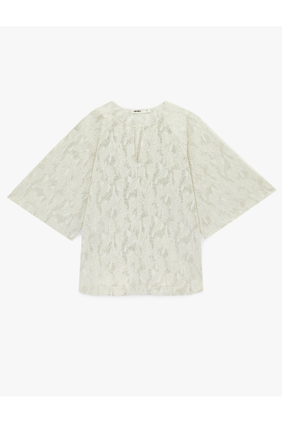 Koton Кръгла врата, 3/4 широк ръкав, метален детайл, шарена, блестяща туника