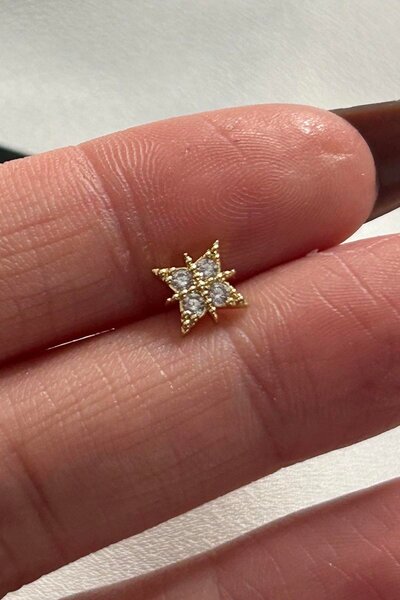 TAKIŞTIR Altın Renk Taş Detaylı Cerrahi Çelik Tragus/Kıkırdak Küpe/Piercing (...