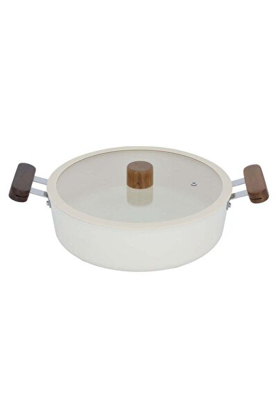 Tornado Frying Pan Beige Wooden Handle Glass Lid 26 Cm