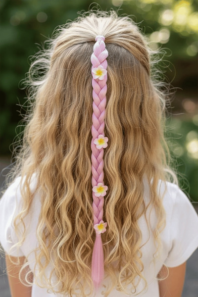 TAKIŞTIR Svetlo roze boje, cvetni detalj, gumena kopča za kosu