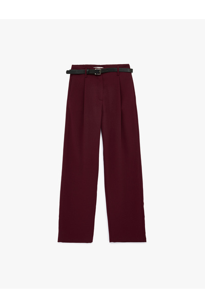Koton Crepe Fabric Pleated Detailed Pocketed Belted Trousers