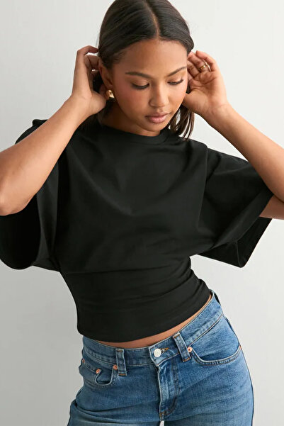 ecemore Wide Sleeve Natural Viscose Blouse with Waist Detail