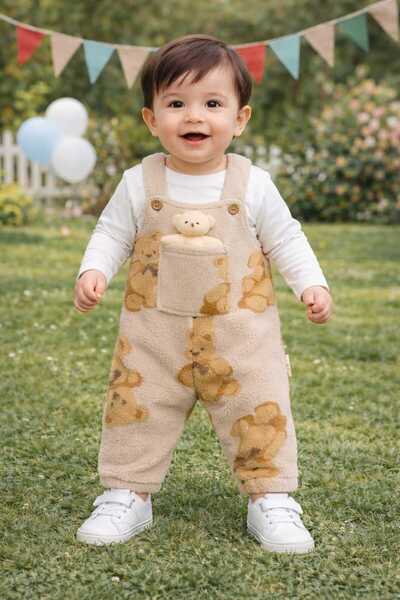 bubiee baby Unisex Baby Plush Teddy Bear Figured Salopet Jumpsuit Set''Soft T...