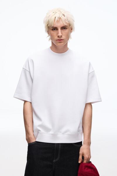 Bershka Kısa kollu fitilli sweatshirt