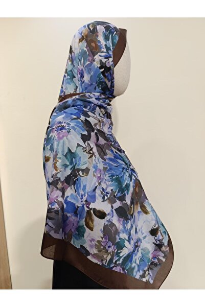 Esima Butik Batik Floral Pattern Brown/Navy Blue Cotton Shawl