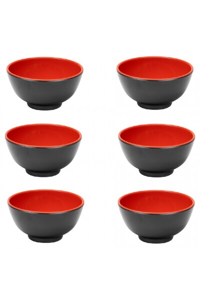 Raki Set of 6 SHIBUI melamine bowls for rice/meat 10cm black/red
