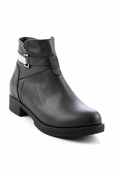 Bambi Women's black leather ankle boots with buckle, 38