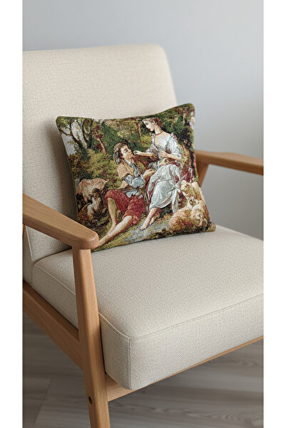 Tropikhome Romantik Vintage Desenli Dokuma Çift Taraflı Kırlent Kılıfı 45x45 cm