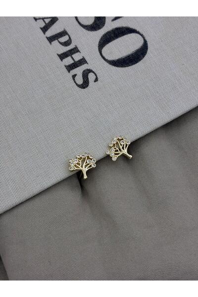 Hedef Bijuteri Gold Color Tree Model Zircon Stone Earrings Cm132