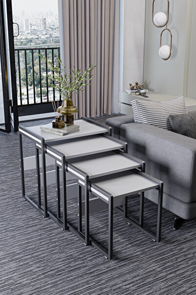 Wood House LARA 4'LÜ ZİGON SEHPA BEYAZ