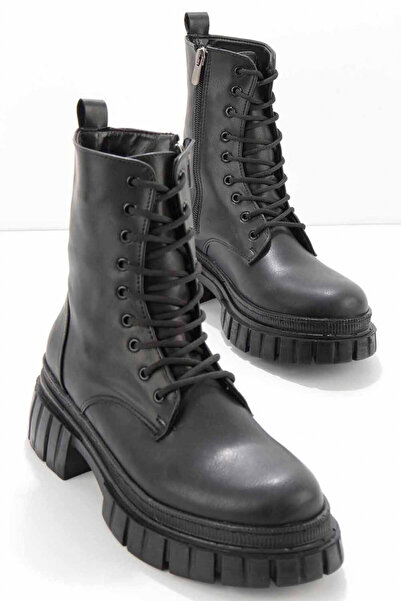 Bambi Ghete dama cu sireturi, piele ecologica, negru, 37